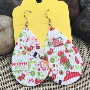 Christmas Teardrop Faux Leather Earrings